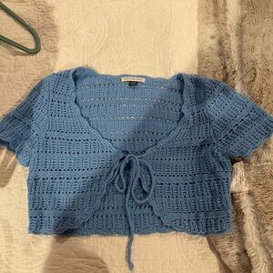 American Eagle Outfitters Blue Crochet Tie-Front Crop Top